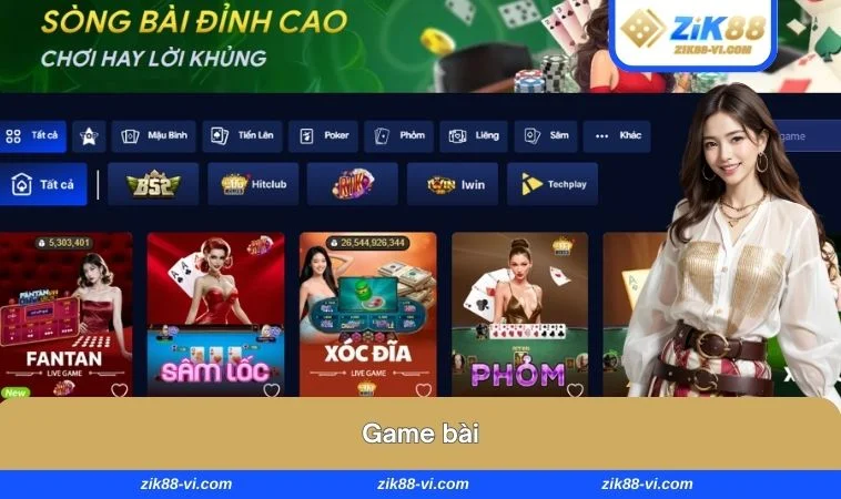 ZIK88 6 Các sảnh game bài trực tuyến chất lượng với nhiều mức cược